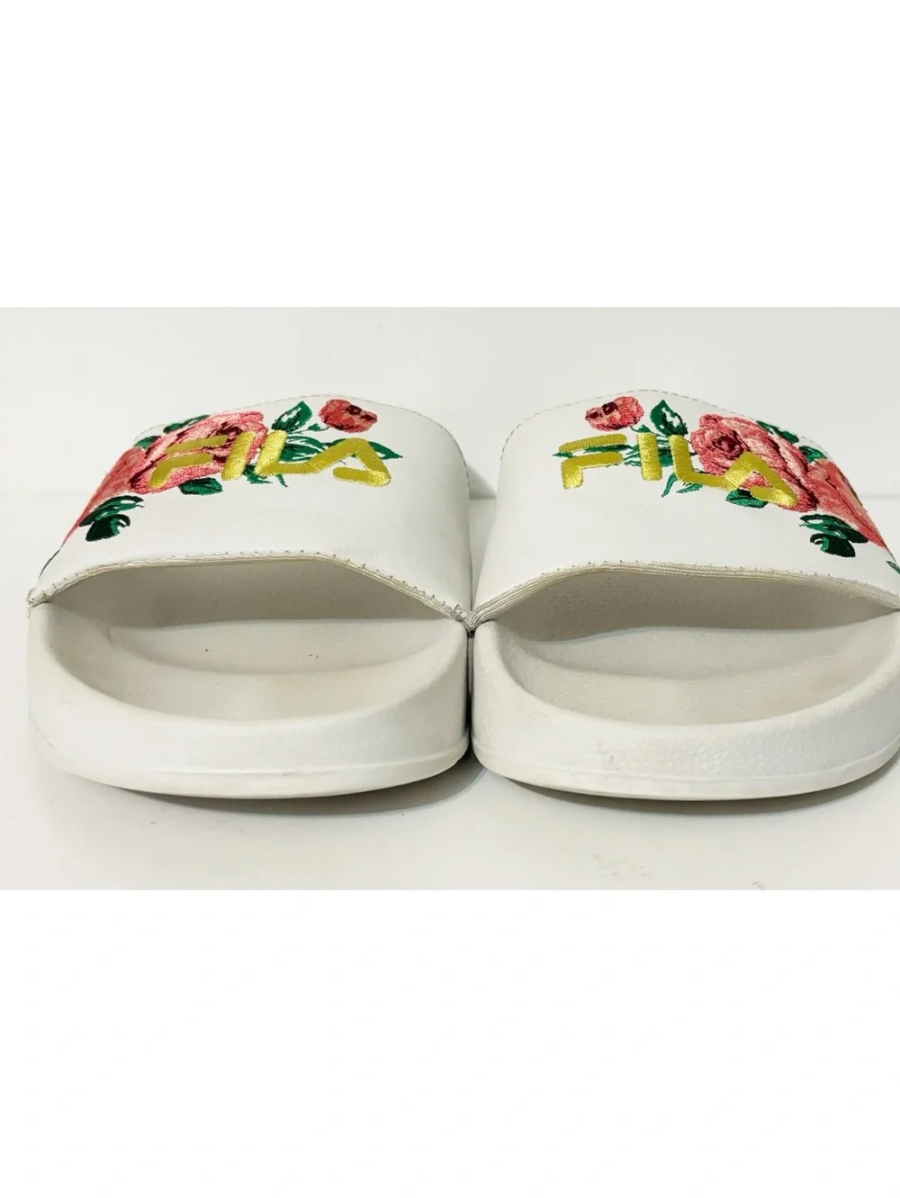 Women's FILA Drifter Embroidered White Floral Slide Sandals Size 8